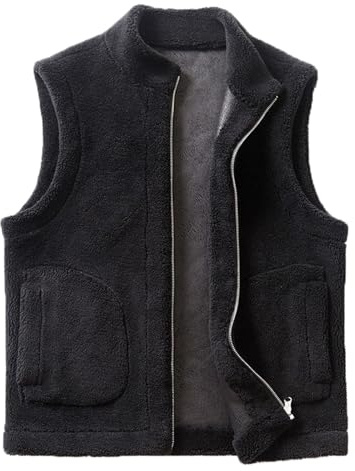 Modeewel Teddy Fleece Weste Herren Mäntel Winter Fleece Jacken Armellos Fellweste Atmungsaktive Vest Jacke Weste Mäntel Fleeceweste Stehkragen Reißverschluss Ärmellose Jacke
