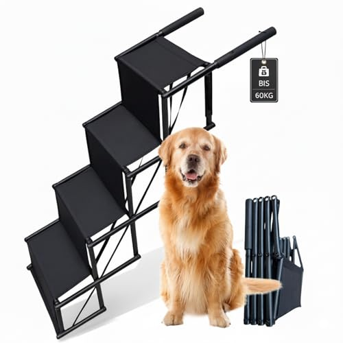 CANISPHERE Hundetreppe Auto Klappbar - Faltbare Einstiegshilfe für Kleine bis Große Hunde - Höhenverstellbare Hunderampe & Hundeleiter Auto - rutschfest & Gelenkschonend - Ideal für PKW & SUV