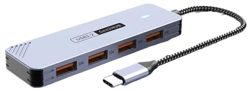 AMISENK Hub USB 3.2 de tipo C a 4 puertos, 10 Gbps, transferencia de datos de alta velocidad, expansor USB para laptop, PC, teléfono, tabletas, tipo C a