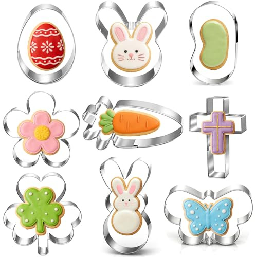 LUBTOSMN 9-Piece Mini Easter Cookie Cutter Set, Shamrock, Bunny, Egg, Carrot, Flower, Butterfly and Bean Shapes - Dishwasher Safe Stainless Steel Molds for Spring Easter and St. Patrick's Day Decor