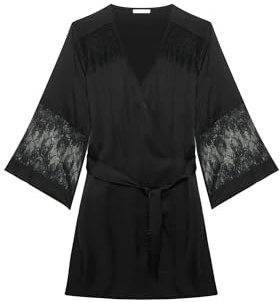 YAMAMAY, Kimono in Raso e Pizzo, Desire, Nero, Donna