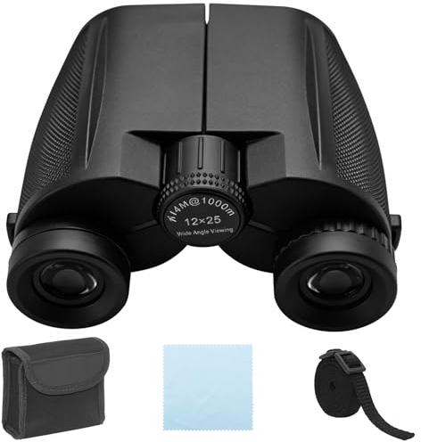 TETEWEVER Kompaktes Fernglas Klein 12×25 Fernglas Erwachsene Binoculars | Schwarz Faltbar Feldstecher Ferngläser mit Tragetasche und Tragegurt Opernglas, für Vogelbeobachtung Konzerte Wandern Outdoor