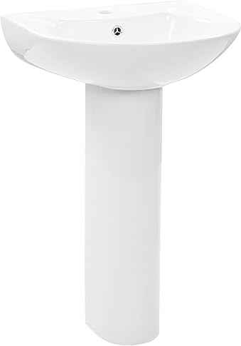 Freestanding Bathroom Sink with Pedestal, 520x440x190 mm White Ceramic Washbasin with Full Pedestal, Modern Freestanding Sink for Bathroom
