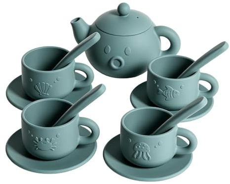 Juego de juegos de rol para de té | Utensilios de cocina de silicona aptos para lavavajillas | Juego de de té para niñas pequeñas - adecuado para guardería, cumpleaños, guardería