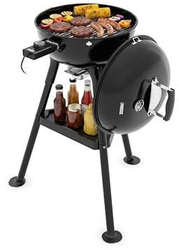 Princess Barbacoa Kettle Híbrida, Eléctrica y de Carbón, 2000 W, Termostato Ajustable, Termómetro Integrado y Parrilla Esmaltada, 01.112270.01.001