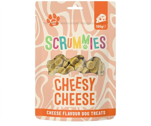 Scrummies Cheesy Cheese Dog Treats Oven Baked Bite Size Treats, Gluten Free, No Added Sugar, Low in Fat Healthy Cheese Flavour Treats for Dogs 12+ Weeks | 100g (Pack of 8)