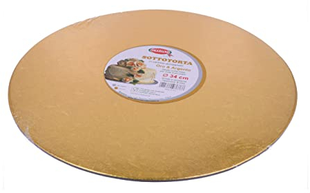 Graziano, Cakeboard - Tarta de Color Dorado, Elegante Bandeja rígida para Tartas, Ideal para Transportar Dulces Pero también tortas de Varios Pisos, fácilmente Lavable, diámetro de 34 cm
