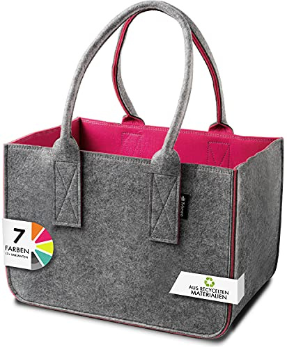 Tebewo Filztasche - praktische Einkaufstasche - modische Shopping Bag - Einkaufskorb aus Filz - faltbare Tragetasche - Dunkelgrau/Magenta