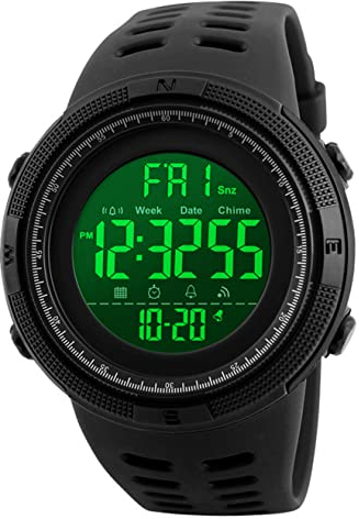 Herren Digitaluhren - 50M wasserdichte Herren Digital Sport Uhren, Schwarz große Gesicht Militär Sportuhr LED Armbanduhr für Männer mit Wecker/Count-down-Timer/Doppelzeit/Stoppuhr/12/24H