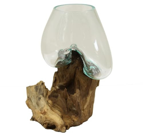 Vase Wurzelglas Teelichthalter Glasvase Glas Deko Unikat Wurzelholz Teakholz Bali Krug Kübel Kanne Dekoglas Nr. 7