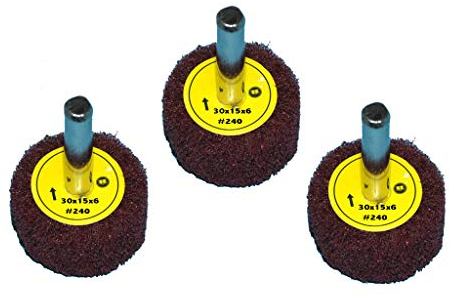 3 Stück Schleifvlies Körnung: 240, 30mmx15mm, 6mm Einspannschaft- Schleifmopstift, Vliesschleifer, Schleifmop, Schleifvlies mit Schaft.