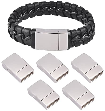 UNICRAFTALE 5 Sätze Rechteck Magnetverschluss Edelstahl Magnetschnalle Leder Verschluss Endverschluss Für Armband Schmuck Machen 20x12x5mm Loch 2.5x10mm