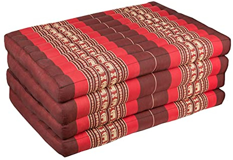 Handelstorm Kapomatta, Thailändsk hopfällbar matta ca 200 x 80 cm, thailändsk matta med fyllning av capok, thailändsk kudde, madrass, färgglad, vikbar madrass (elefanter röd)