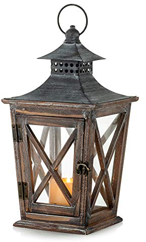 Nuptio Farolillos Decorativos Velas de Interior: Portavelas Linterna Madera Rústica, Farol de Vela Colgante Vintage Navidad, Halloween Sala Estar Comedor Centros Mesa Decoraciones, 39cm de Altura