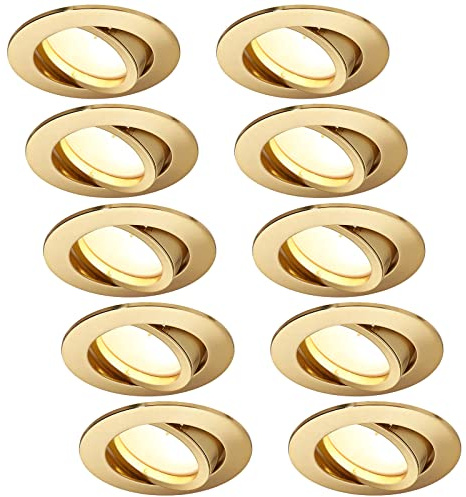 HCFEI 10er Set LED Einbaustrahler dimmbar matt-gold Rund Schwenkbar 5W flach 230V Einbau-Spot Strahler Einbauspot 68mm Bohrloch, 120°Abstrahlwinkel, Warmweiß 3000K