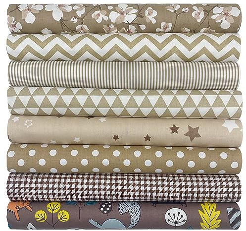 8 piezas Tela algodón Telas Patchwork 50x50cm Cuadrada Algodón Para Coser Telas Decorativas Costura Retales Tela Coser Hecho a mano Costura Quilting Scrapbooking Diseños Diferentes (Marrón)
