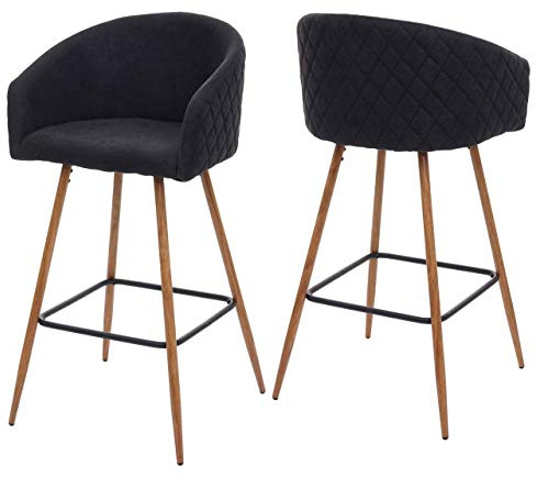 Mendler 2er-Set Barhocker HWC-D72 Metall - Stoff/Textil, anthrazit-grau