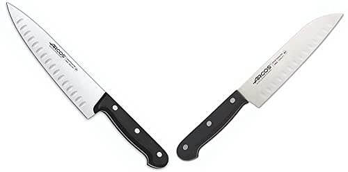 Arcos Serie Universal, Cuchillo Cocinero, Mango De Polioximetileno, Pom Color Negro + Cuchillo Universal Santoku 170Mm, Acero Inoxidable, Plateado, 33X7X2 Cm