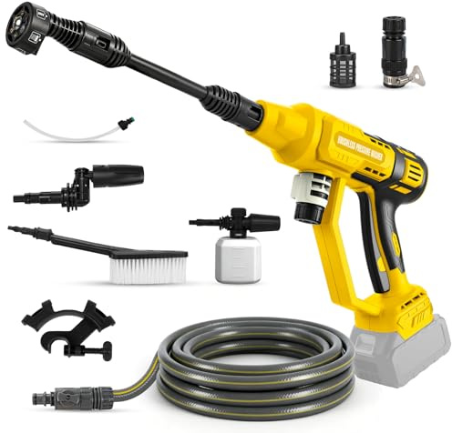Hidrolimpiadora sin Cable Compatible con batería Dewalt 20V, 750 PSI Hidrolimpiadora portátil de Mano con cañón de Espuma con Boquilla 6 en 1 para Limpieza de Suelos de Coches y Paredes (sin batería)