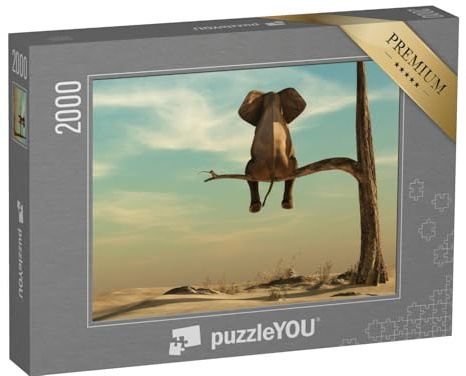 puzzleYOU: Puzzle 2000 Teile „Elefant Steht auf einem dünnen AST, Illustration“ – aus der Puzzle-Kollektion Illustrationen, Kunst & Fantasy