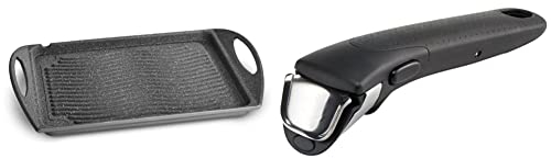 Lagostina Speciali Antiaderenti Piastra, Alluminio Pressofuso, Grigio, 34 X 26 Cm & Ingenio Induction Manico Per Tutti I Prodotti Della Linea, Plastica E Acciaio, Nero, Unico