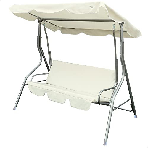 Aktiv 61113 hollywoodgunga för utomhusbruk, 3-sits, elfenbensvit, lutande soltak, vadderad sits och ryggstöd, för trädgården, halkfri, mått 170 x 110 x 153 cm,