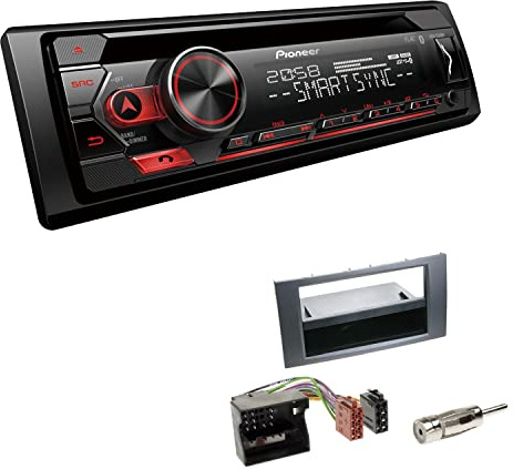 Pioneer DEH-S320BT 1-DIN Autoradio Bluetooth CD-Tuner USB Spotify inkl. Einbauset passend für Ford Focus II 2004-2008 dunkelsilber/anthrazit