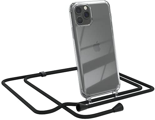 EAZY CASE Handykette kompatibel mit iPhone 11 Pro Handyhülle mit Umhängeband, Handykordel mit Schutzhülle, Silikonhülle, Hülle mit Band, Stylische Kette für Smartphones, Schwarz - Clips Schwarz