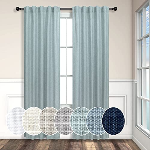 Tende Verde Acqua Larghe 96 cm per Finestre Piccole 2 Pannelli con Linguette Posteriori e Tasca per Asta Semi Trasparenti in Lino Sottili Verde Mare Blu per Camera da Letto Ingresso Porta d'Ingresso