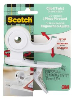 Scotch Desktop Tape Dispenser, White, Great for Gift Wrapping, 1 Dispenser (C19-CLIP-W-CCW)