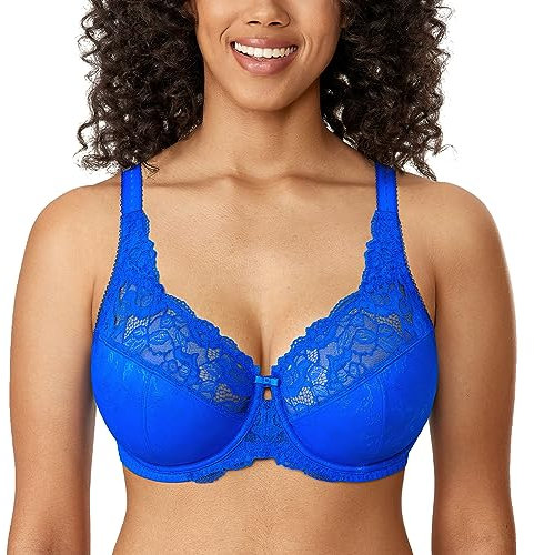 Delimira Women's Beauty Lace Non Padded Minimiser Full Figure Underwire Bra Sky Blue 38E