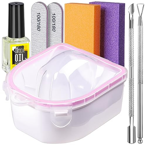 Teenitor Bol de trempage des ongles, dissolvant de poudre de vernis gel, bol de manucure pour la main, outils de retrait de cuticules, brosse à ongles, repousse-cuticules, éplucheur à cuticules, lime