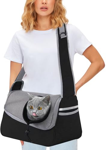 PETCUTE Hundetragetasche,Verstellbare Hundetasche Tragetuch mit Halsband Haken und Taschen,Atmungsaktiv Tragetuch Hund Haustier Schultertasche Hundetragebeutel für Kleine Hunde Bis 5 kg