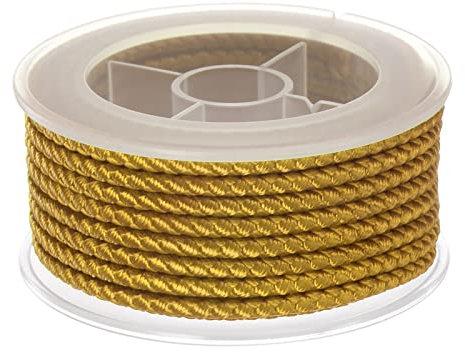 sourcing map Hilo de Nylon, Cuerda de Abalorios de Cordel, Cordón Trenzado Extrafuerte 3mm para Pulseras Joyería Fabricación Bricolaje Artesanías 4M/13 Pies, Dorada Varilla