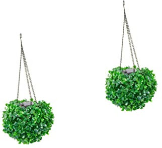 Happyyami 2pcs Solar Lighted Plant Topiary Ball Led Hanging Ball Lamp Artificial Decor for Garden Outdoor