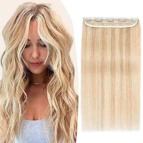 TESS Clip in Extensions Echthaar Blond Balayage 30 cm, Ein Stück Clip in Echthaar Haarverlängerung 5 Clips Remy Haar Extensions 40 g #18P613 Goldblond/Blond Extensions Clip in Echthaar