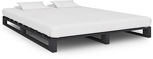 puraday Palettenbett Holzbett 200x140x14 cm Massivholz Bett Doppelbett Gästebett Jugendbett Bettrahmen Massivholzbett Tagesbett Bed Frame Familienbett Betten Grau Massivem Kiefernholz Rahmen