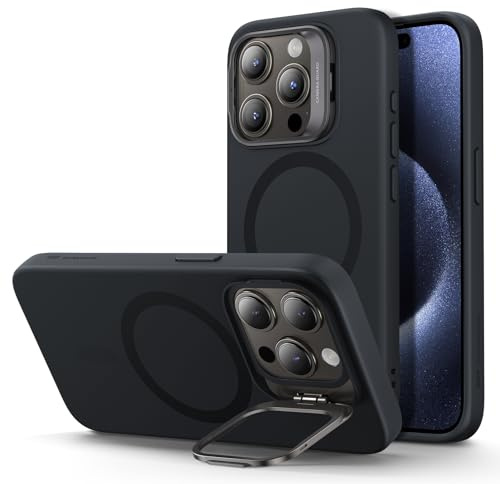ESR Cloud Soft Case with Stash Stand (HaloLock), Compatible with iPhone 15 Pro, Black