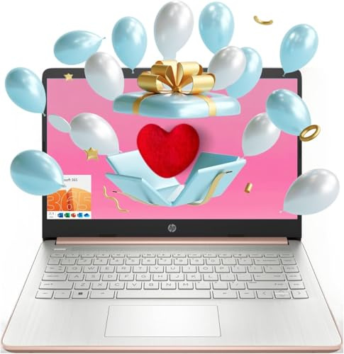 HP Essential Laptop, pantalla HD de 14 pulgadas, Intel Celeron N4120, 16 GB de RAM, 64 GB eMMC, cámara web, HDMI, Wi-Fi, RJ-45, 1 año de Office 365, Windows 11 Home, oro rosa