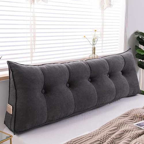 UYSELA Keilkissen Lesekissen für Bett und Sofa Lehnenkissen Rückenkissen Kopfteil Bett Rückenlehne Großes Dreieckiges Lendenkissen für Sofa Lendenkissen Bettkopfteil,Schwarz,Length 200cm/78.74in