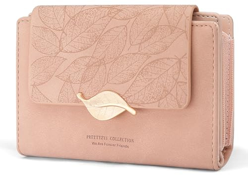 REETEE Geldbörse Klein Damen PU Leder Geldbeutel Klein und im Kurzformat Portemonnaie Viele Fächer, Portmonee Damen mit 10 Kartenfächer und Zipper Münzfach Brieftasche (X-Rosa)