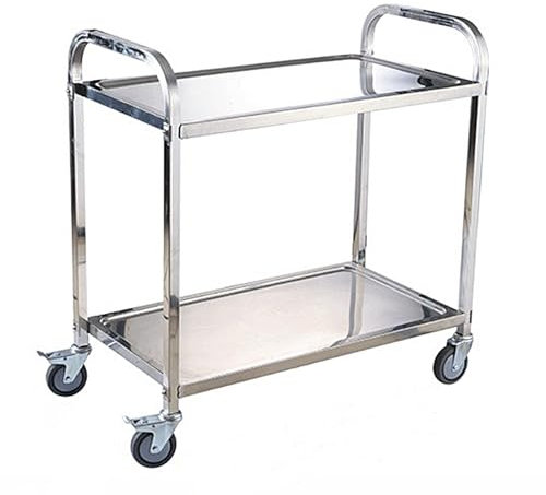 Carrello da Portata in Acciaio Inox, Carrello da Cucina con 4 Ruote in Gomma Piena, for Cucina e Soggiorno, 2 Ruote con Blocco Freno, 950 X 500 X 950 mm (Color : 2 layer, Size : L 33.5/85cm)