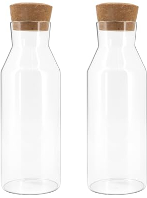 CheurYae Caraffa in vetro con coperchio, 2 x 1,2 l, con coperchio in legno, caraffa in vetro con coperchio per bevande calde e fredde, vino, latte, latte d'avena, succo, detersivo in polvere