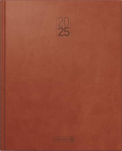 BRUNNEN Buchkalender Modell Manager Wt 7 weektimer (2025), 2 Seiten = 1 Woche, 210 × 260 mm, 160 Seiten, Kunstleder-Einband, braun