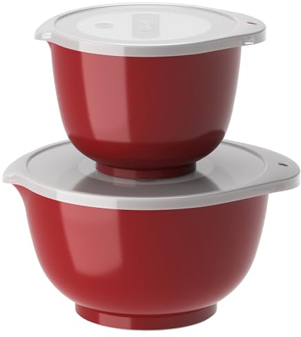 Rosti Margrethe Schüssel Set, Rührschüssel Set, 4-Teilig mit 2 Rührschüsseln und 2 Deckel, Teigschüssel aus Recycelbarem Kunststoff, 1,5 Liter und 3 Liter, Rot
