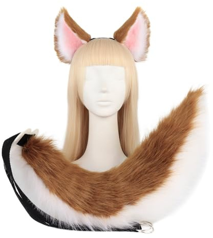 ISAKEN Fuchsschwanz Cosplay Kostüm Set, Halloween Kunstfell Fuchsohren Plüsch Wolf Fuchsschwanz Kinder Kostüm Set Halloween Kostüm Cosplay Kopf Zubehör für Kinder Mädchen Jungen Frauen