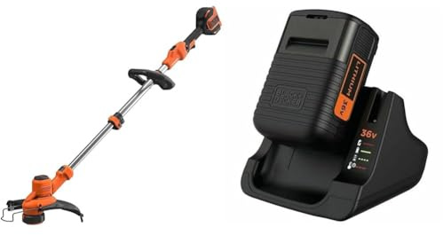 Bundle of Black+Decker Akku-Rasentrimmer BCSTA536B (36V, Schnittbreite 33 cm, Variable Drehzahl, Lieferung ohne Akku und Ladegerät), Orange/Schwarz + Black+Decker Li-Ion-Ergänzungsakku
