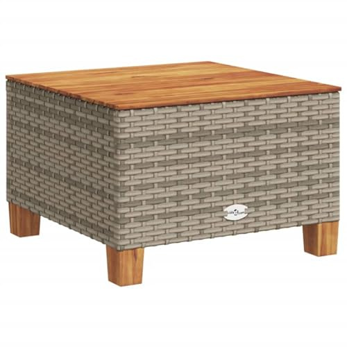 vidaXL Gartentisch, Couchtisch mit Stahlrahmen, Beistelltisch für Garten Terrasse Hinterhof, Balkontisch Tisch Gartenmöbel, Grau Poly Rattan Akazienholz