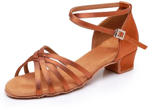 Rosefinch Zapatos de Baile Latino de Mujer Zapatos de Baile de salón de práctica Salsa Tango Chacha para Niña Marrón 37EU
