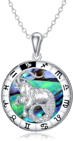 Collier signe du zodiaque Capricorne en argent sterling 925 Horoscope Capricorne Coquille d'ormeau Pendentif Chaîne Constellation Astrologie Bijoux d'anniversaire Cadeaux pour Femmes Filles